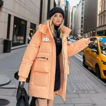 Зимняя хлопковая куртка, женская средняя длина, свободная и плотная хлопковая куртка, студенческая куртка с капюшоном, модная хлопковая куртка-пуховик M зелёный