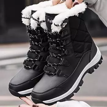 Зимняя хлопковая обувь. Бархатные теплые женские ботинки с высоким берцем. Нескользящие износостойкие зимние ботинки. 35 белый