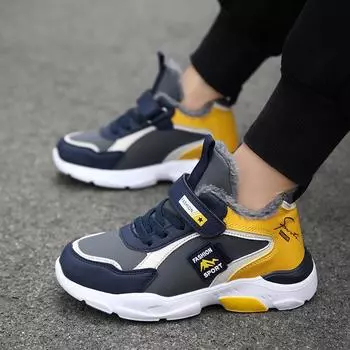 Зимняя хлопковая обувь для мальчиков, детские бархатные теплые зимние сапоги, нескользящая хлопковая обувь, размеры 28–40 28 темно-синий