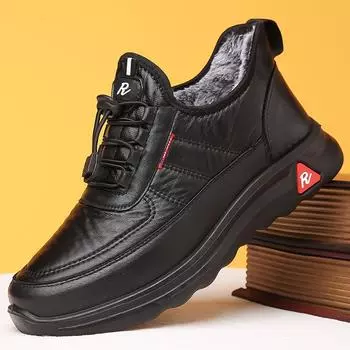 Зимняя хлопковая обувь для мужчин и женщин, изготовленная из хлопка и плюша, утолщенная для тепла, противоскользящая и водонепроницаемая. 46 чёрный