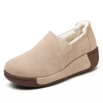Зимняя хлопковая обувь для женщин и мам, женская кожаная обувь на плоской платформе, мокасины, нескользящие туфли больших размеров 41 чёрный