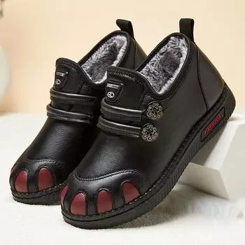 Зимняя хлопковая обувь, нескользящая обувь с мягкой подошвой, повседневная обувь для пожилых людей, а также теплые туфли из толстого бархата 35 чёрный