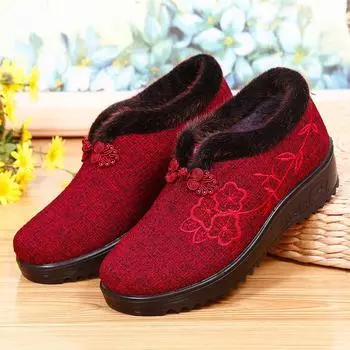 Зимняя хлопковая обувь, тканевая женская бархатная утолщенная нескользящая мягкая подошва, теплая обувь для пожилых женщин, хлопковая обувь для мам, плоская подошва 35