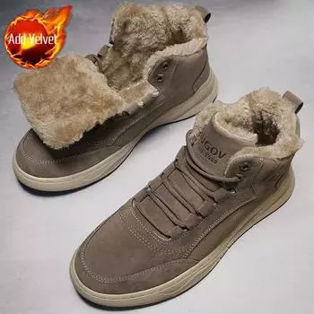 Зимняя хлопковая обувь Высокие рабочие ботинки из флиса Мотоциклетные ботинки Мужская обувь Повседневные зимние ботинки для активного отдыха 38