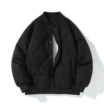 Зимняя хлопковая одежда мужская американская трендовая бархатная утолщенная свободная теплая куртка для мальчиков с воротником в стиле ретро-бейсбола ветрозащитная куртка M
