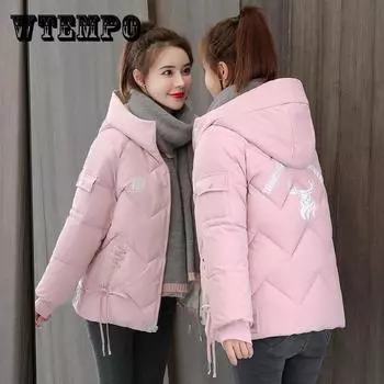 Зимняя хлопковая одежда, женская короткая свободная большая утолщенная хлопковая одежда, хлопковое пальто M розовый