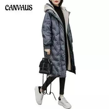 Зимняя хлопковая одежда женская средняя длинная свободная модная утолщенная повседневная женская куртка больших размеров S чёрный