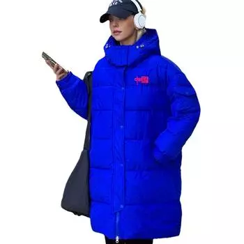 Зимняя хлопковая одежда женская средняя и длинная с вышивкой в китайском стиле утолщенная свободная куртка до колена с капюшоном M [Recommended below 55kg] белый