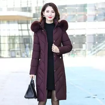 Зимняя хлопковая пуховая куртка для мамы, утолщенная хлопковая куртка средней длины для людей среднего и пожилого возраста XL фиолетовый