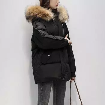 Зимняя хлопковая стеганая куртка с капюшоном, женская теплая парка с большим меховым воротником, женское пальто, свободная зимняя куртка больших размеров, женская