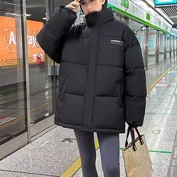 Зимняя хлопковая стеганая куртка, женское пальто, свободный воротник-стойка, длинная толстая студенческая одежда для хлеба M красный