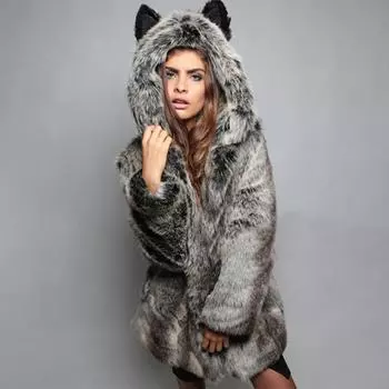 Зимняя искусственная шуба европейская и американская новая лисья меховая куртка с капюшоном и воротником модная женская искусственная шуба женская S чёрный