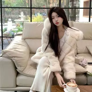 Зимняя Экологичная Норка Лисий Мех Воротник Капюшон Мех Утолщенный Мех Пальто Женское Средней Длины Пальто S