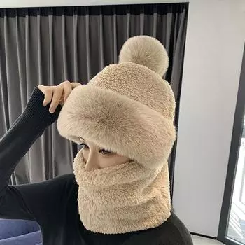 Зимняя кашемировая шапка флисовая мужская женская шапка-капюшон шарф шапка утолщенная уютная теплая шапка-капюшон для верховой езды из ягненка хаки