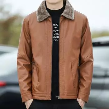 Зимняя кашемировая утолщенная теплая и удобная кожаная мужская с синими лацканами корейская версия тонкая мужская утолщенная меховая воротниковая куртка мужская L