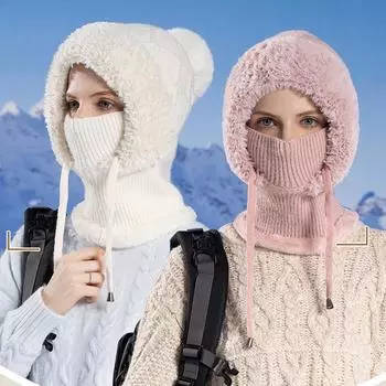 Зимняя кашемировая вязаная шерстяная шапка, женская шапка с защитой ушей, шарф, цельная бархатная утолщенная теплая лыжная кепка, шапочки Skullies бежевый