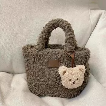 Зимняя кавайная пушистая сумка через плечо, универсальные однотонные мультяшные милые подвески, женские сумки, модные милые сумки через плечо Y2k