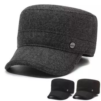 Зимняя кепка для мужчин среднего и пожилого возраста, бархатная толстая хлопковая кепка, теплая кепка с плоским верхом и защитой ушей серый