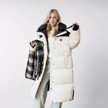 Зимняя контрастная цветная пуховая хлопковая утепленная одежда для женщин выше колена, средняя и длинная утолщенная версия Тондэмун свободная хлопковая утепленная одежда M белый