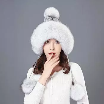 Зимняя корейская лисья меховая женская шапка Lei Feng, симпатичная теплая защитная шапка для ушей, северо-восточная лыжная шапка, ветрозащитная для взрослых Adjustable