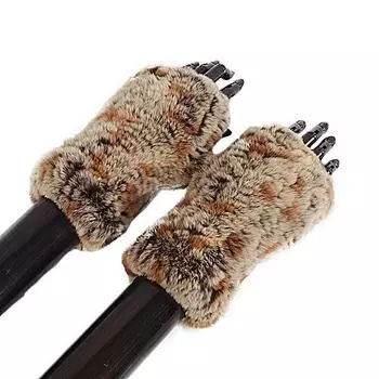 Зимняя корейская версия эластичный меховой палец росы теплая защита запястья плюшевый мех кролика Рекс натуральный мех симпатичные утолщенные перчатки на половину пальца average size джинсовый синий