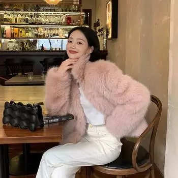 Зимняя корейская версия молодой экологически чистой меховой шубы для женщин, высококачественная шуба из искусственного лисьего меха, теплый топ с воротником-стойкой S