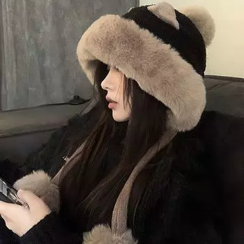 Зимняя корейская версия, универсальная, симпатичная плюшевая шапка с ушками, женская плюшевая защитная шапка для ушей, женская теплая шапка Baotou