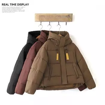 Зимняя короткая хлопковая куртка-пуховик в корейском стиле с капюшоном для женщин M