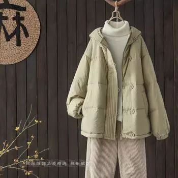 Зимняя короткая корейская версия пуховой куртки женская свободная модная куртка с капюшоном из белого утиного пуха теплая куртка S белый