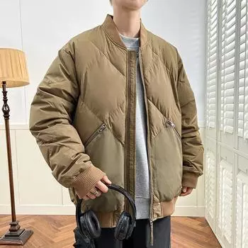 Зимняя короткая куртка-пуховик в стиле Harbor, мужская, утолщенная, новый национальный стандарт, белый утиный пух, воротник с нитками M чёрный