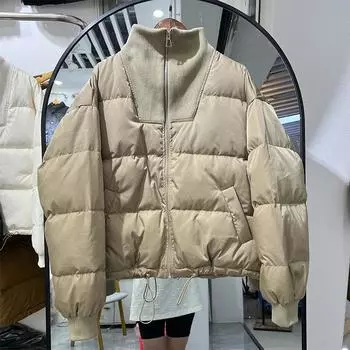 Зимняя короткая куртка-пуховик женская вязаный воротник показывает тонкий темперамент свободная и утолщенная маленькая куртка-хлеб One Size