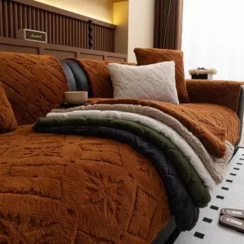 Зимняя короткая плюшевая диванная подушка, нескользящая подушка для сидения в скандинавском стиле, четыре сезона для утолщенного плюшевого диванного чехла из ткани 70x70