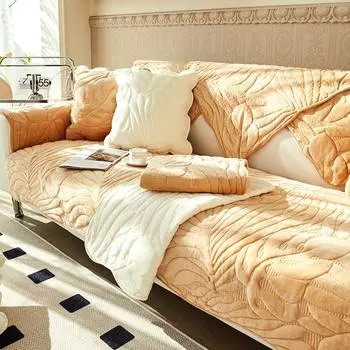 Зимняя короткая плюшевая подушка для дивана Зимняя подушка Подушка Чехол для гостиной Полотенце Чехол для дивана Нескользящий утолщенный чехол из ткани 70*70cm