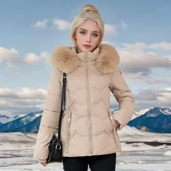 Зимняя короткая пуховая одежда с хлопковой подкладкой женская облегающая одежда с хлопковой подкладкой свитер с воротником теплая и морозостойкая куртка с хлопковой подкладкой L [Recommended below 52.5 kg] хаки