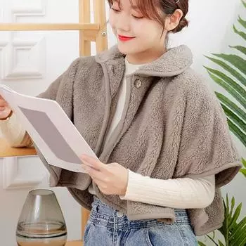 Зимняя короткая шаль с воротником-лацканом на пуговицах, имитация овечьей шерсти, однотонная, ветрозащитная, теплая, большого размера шаль жёлтый