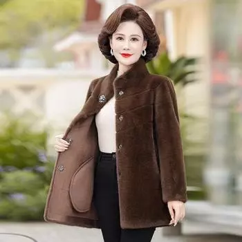 Зимняя короткая шуба из искусственного норкового бархата для мамы среднего возраста 2024 года, новый иностранный стиль в пожилой шубе XL чёрный