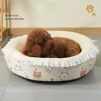 Зимняя кошачья будка для питомца, теплое гнездо для кролика, бархатная юбка с цветочным узором, принадлежности для животных, спальный коврик на все времена года S 40*40*10cm