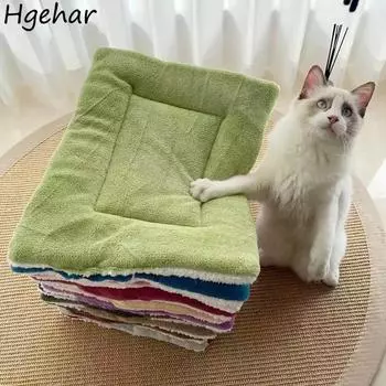 Зимняя кошачья подстилка из кораллового флиса, мягкая, дышащая, спальный коврик, простая, теплая, моющаяся, двухсторонняя, для домашних животных, товары для кошек 35x28cm