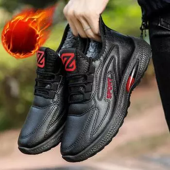Зимняя кожаная бархатная теплая хлопковая обувь. Мужская спортивная и туристическая водонепроницаемая нескользящая хлопковая обувь из искусственной кожи. 39