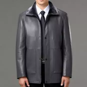 Зимняя кожаная куртка для мужчин, натуральный мех, мужская кожаная куртка, повседневная оригинальная куртка из экологического меха, утолщенная версия 170