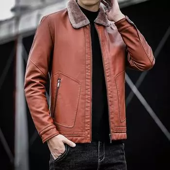 Зимняя кожаная куртка для мужчин, новая куртка из искусственной кожи для мужчин среднего и пожилого возраста с отворотами из бархата и меха, с интегрированным воротником, большого размера, мужская куртка из искусственной кожи M