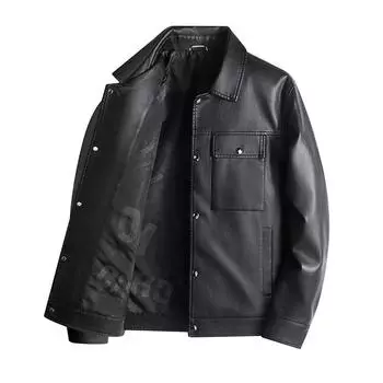Зимняя кожаная куртка мужская повседневная легкая деловая мужская кожаная куртка XXXXL чёрный