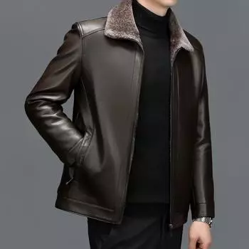 Зимняя кожаная куртка мужская, пуховая куртка из овчины, утолщенная, новая, повседневная кожаная куртка мужская куртка M
