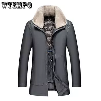 Зимняя кожаная куртка мужская среднего возраста с высококачественной овчиной и пуховой подкладкой, съемная куртка в длинной части M