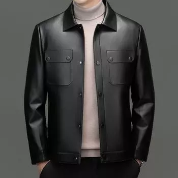Зимняя кожаная куртка-пуховик для мужчин среднего возраста, кожаная куртка для мужчин, свободная куртка для папы, короткая M