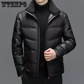 Зимняя кожаная куртка-пуховик для мужчин среднего возраста, утолщенная теплая мужская кожаная куртка из овчины, мужская повседневная куртка M