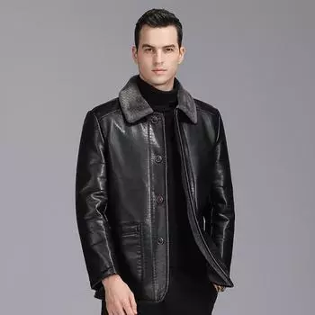 Зимняя кожаная одежда. Новые мужские лацканы для среднего и пожилого возраста с плюшевым мехом и мехом в сочетании с толстой оверсайзной мужской кожаной одеждой. XXXXXL