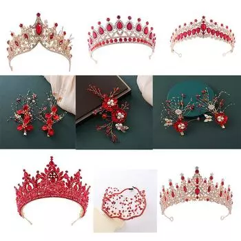 Зимняя красная свадебная корона, металлическая корона со стразами, свадебный головной убор, комплект из трех предметов, ретро, новые свадебные аксессуары в китайском стиле