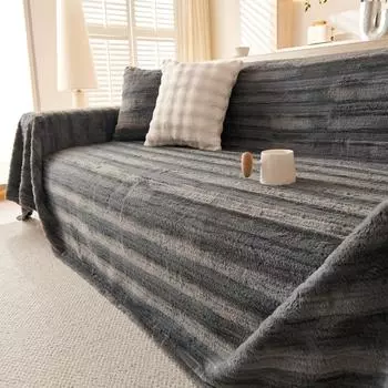 Зимняя кроличья шерсть Кемпинг Пикник Диван Чехол Домики для канапе Фундамент для дивана Толстые полоски Чехлы для дивана Коврики Пледы 180*130cm белый