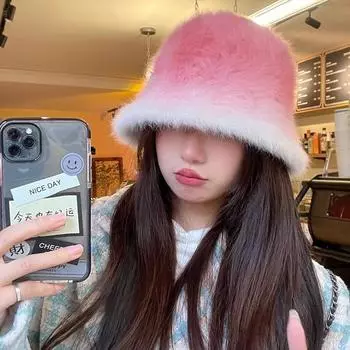 Зимняя кроличья шерсть постепенное изменение радужная шапка рыбака детская осенне-зимняя теплая холодная шапка для умывания вязаная шапка-ведро M54-58cm